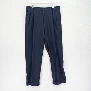 Hart Schaffner Marx Wool Blue Pleated Cuffed Dress Pants Trousers -36 / 30.5- Mi